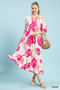 Umgee Floral Print Midi Dress with Contrast Trim
