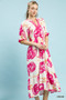 Umgee Floral Print Midi Dress with Contrast Trim