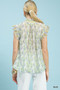 Umgee Floral Print Flutter Sleeve Split Neck Top