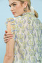 Umgee Floral Print Flutter Sleeve Split Neck Top