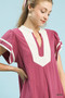 Umgee Linen Contrast Trim Short Sleeve Dress