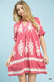 Umgee Two Tone Border Print Mini Dress