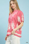 Umgee Boho Print Split-Neck Short Sleeve Top