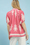 Umgee Boho Print Split-Neck Short Sleeve Top