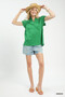 Umgee Textured Flutter Sleeve Split Neck Top