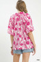 Umgee Floral Scalloped Edge Puff Sleeve Blouse with High-Low Curved Hem