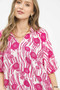 Umgee Floral Scalloped Edge Puff Sleeve Blouse with High-Low Curved Hem