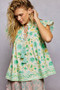 POL Tassel Tied Floral Flutter Sleeve Blouse