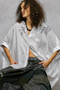 POL Button Down Embroidered Floral High-Low Hem Shirt