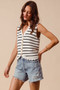 SO ME Buttoned Front Stripe Texture Knitted Sweater Vest