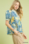 Umgee Mixed Abstract Print Puff Sleeve Blouse
