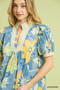 Umgee Mixed Abstract Print Puff Sleeve Blouse