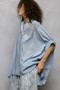 POL Button Down Embroidered Floral High-Low Hem Shirt