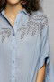 POL Button Down Embroidered Floral High-Low Hem Shirt