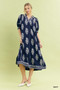 Umgee Border Print Collared Midi Dress