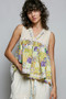POL Floral V-Neck Sheer Tank with Lace Trim