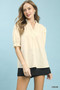 Umgee Textured Check Ruffle V-Neck Blouse