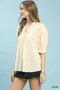 Umgee Textured Check Ruffle V-Neck Blouse