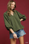 Umgee Full Size Textured Notched Balloon Sleeve Blouse Plus Size