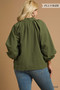 Umgee Full Size Textured Notched Balloon Sleeve Blouse Plus Size
