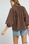 Umgee Full Size Textured Notched Balloon Sleeve Blouse Plus Size