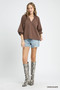 Umgee Full Size Textured Notched Balloon Sleeve Blouse Plus Size