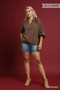 Umgee Full Size Textured Notched Balloon Sleeve Blouse Plus Size