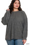 Zenana Full Size Ribbed Brushed Hacci Melange Henley Sweater Plus Size