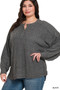 Zenana Full Size Ribbed Brushed Hacci Melange Henley Sweater Plus Size