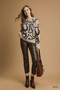 Umgee Heart Print Crew Neck Sweater