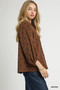 Umgee Corduroy Bow Print Balloon Sleeve Blouse