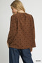 Umgee Corduroy Bow Print Balloon Sleeve Blouse