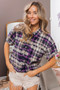 BiBi Mineral Washed Plaid Short Sleeve Shirt