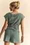Davi & Dani Acid-Washed Waffle Knit Cuffed Sleeves Romper