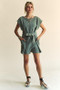 Davi & Dani Acid-Washed Waffle Knit Cuffed Sleeves Romper