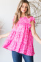 Heimish Full Size Tiered Leopard Round Neck Blouse with Ruffled Detail Plus Size