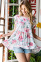 Heimish Full Size Butterfly Short Sleeve Round Neck Floral Print Tiered Top Plus Size
