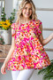 Heimish Full Size Butterfly Sleeve Floral Tiered Top Plus Size