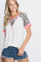 HeimishFull Size Leopard Round Neck Short Sleeve T-Shirt with Stitch Plus Size