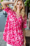 Heimish Full Size Short Sleeve Crisscross Animal Babydoll Top Plus Size