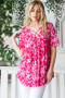 Heimish Full Size Short Sleeve Crisscross Animal Babydoll Top Plus Size
