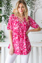 Heimish Full Size Short Sleeve Crisscross Animal Babydoll Top Plus Size
