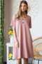 Heimish Full Size Solid Ribbed Mini Dress with Button Plus Size