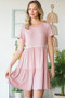 Heimish Full Size Solid Mini Tiered Dress with Pompom Lace Plus Size