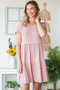 Heimish Full Size Solid Mini Tiered Dress with Pompom Lace Plus Size