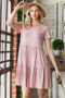 Heimish Full Size Solid Mini Tiered Dress with Pompom Lace Plus Size