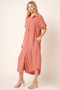 Mittoshop Collared Neck Dolman Short Sleeve Midi Shirt Dress