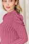 Basic Bae Full Size Ribbed Mock Neck Puff Sleeve T-Shirt