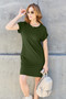 Basic Bae Full Size Solid Round Neck Short Sleeve Casual Loose Mini T-Shirt Dress with Side Pockets