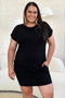 Basic Bae Full Size Solid Round Neck Short Sleeve Casual Loose Mini T-Shirt Dress with Side Pockets